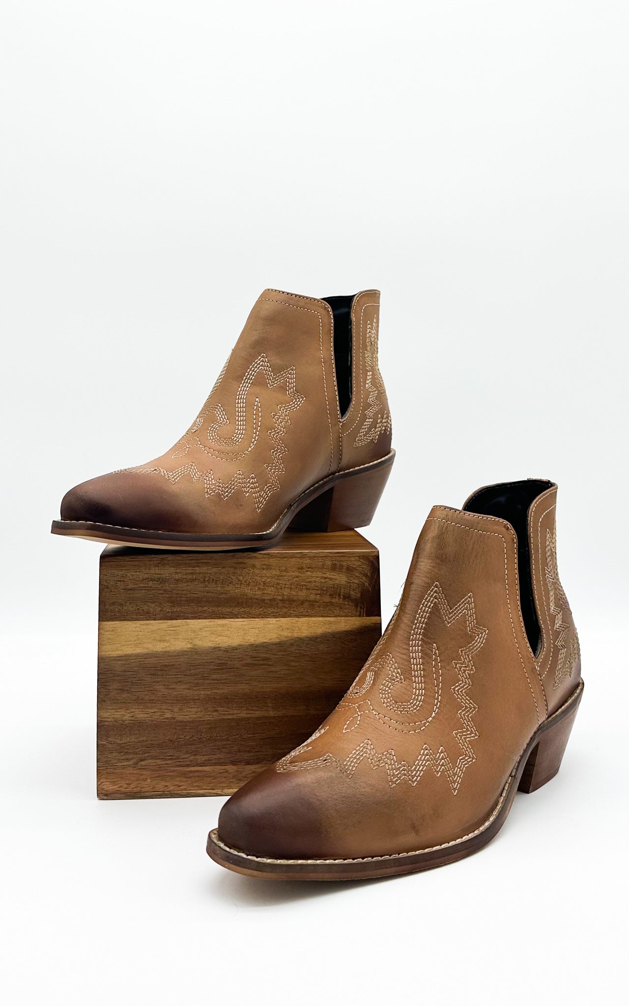Kickin Booties Western Leather Tan with Cushioned Footbed Naughty Monkey